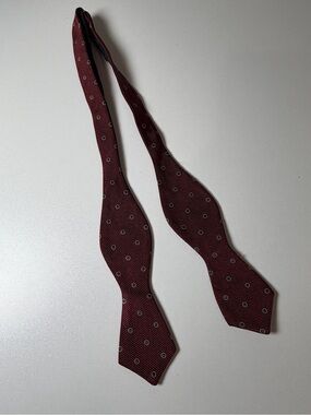 J. Crew Hand Made in USA 100% Silk Burgundy Adjustable Bow Tie with Dot Motif